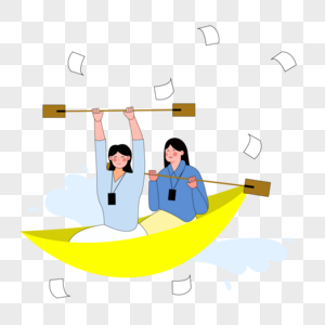协作划船的朋友商务沟通插画图片