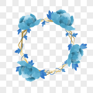 蓝色牡丹花植物婚礼边框图片