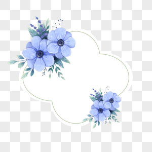 创意水彩银莲花花卉婚礼边框图片