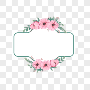 水彩粉色银莲花花卉婚礼边框图片