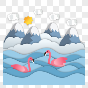 自然剪纸动物湖中天鹅图片