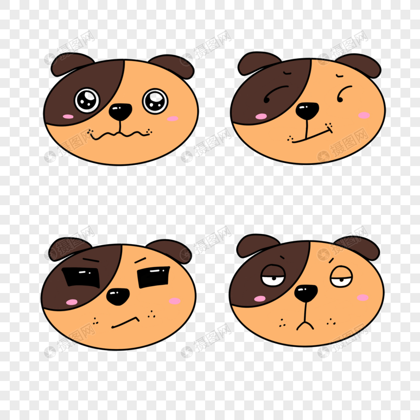 四个不同表情包的卡通可爱狗狗图片