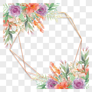 婚礼框架水彩花朵花卉植物金框图片