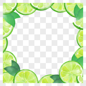 切开的绿色柠檬水果水彩边框图片