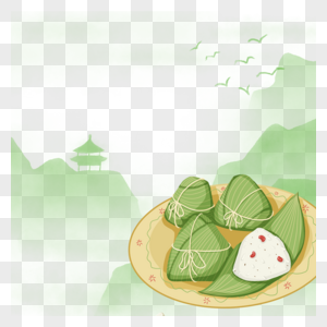 绿色端午水墨粽子边框图片