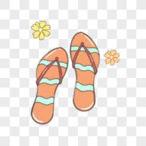 橙色拖鞋黄色花朵夏季卡通剪贴画图片