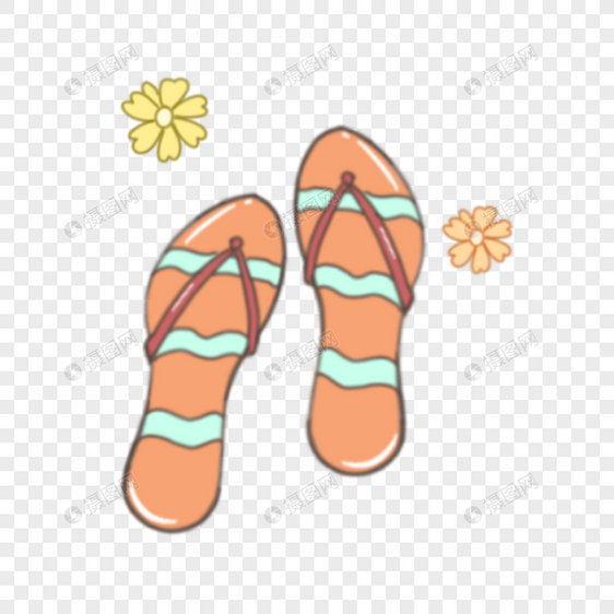 橙色拖鞋黄色花朵夏季卡通剪贴画图片