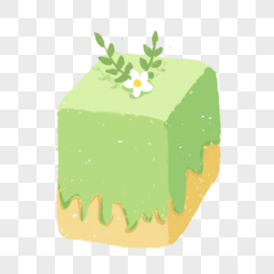 方形面包花朵点缀抹茶蛋糕图片