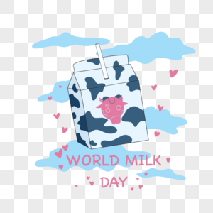 世界牛奶日食物液体爱心可爱蓝天奶牛图片
