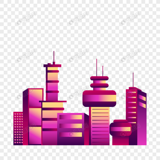 科幻赛博朋克都市城市建筑物夜景插画图片