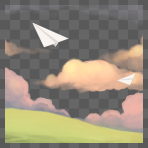 纸飞机装饰橘色水彩云朵自然风景图片