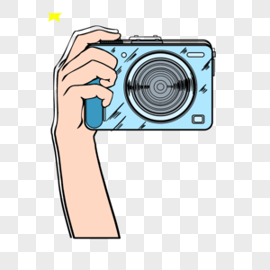 手绘蓝色相机手持拍照图片