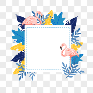 蓝色叶子火烈鸟环绕边框图片