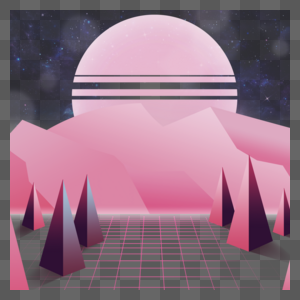 粉红色山脉和圆形天体抽象科技光效图片