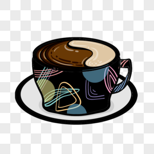 几何图案黑色咖啡杯的拿铁咖啡图片