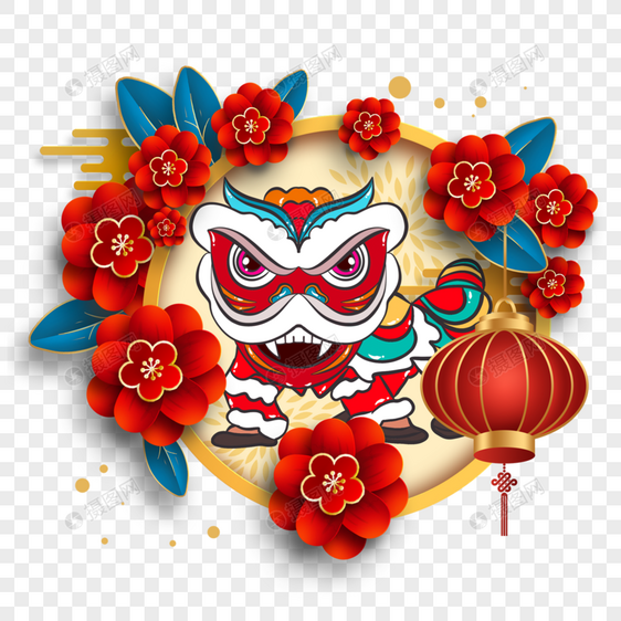 农历新年春节舞狮边框图片