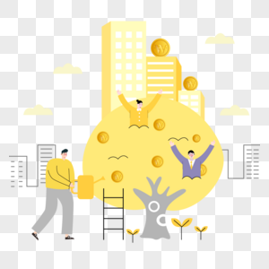插画人商务金融黄色几何团队合作人士素材