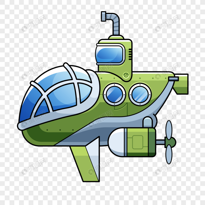 潜水艇卡通绿色图片