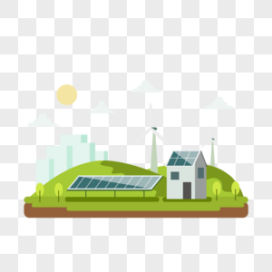 城市太阳能电板风车发电环保绿色能源概念插画图片