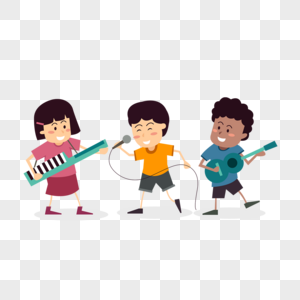 三个儿童乐队音乐演奏扁平风格图片