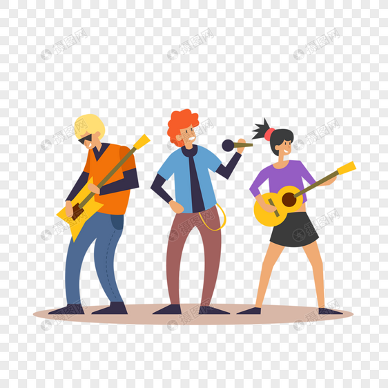 三人摇滚乐队音乐演奏扁平风格图片