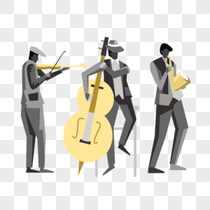 爵士乐队音乐演奏黑白扁平风格图片