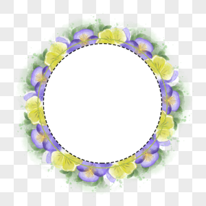 三色堇花卉水彩精美边框高清图片