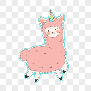 独角兽羊驼粉色卡通图片