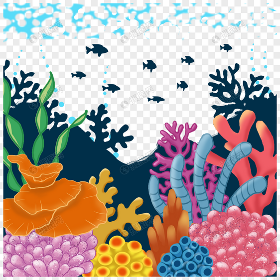 珊瑚水下景色插画图片