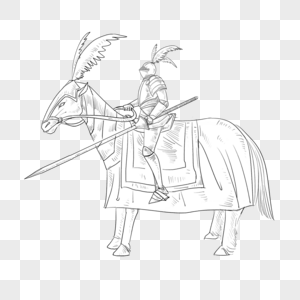 骑士黑白素描骑马高清图片
