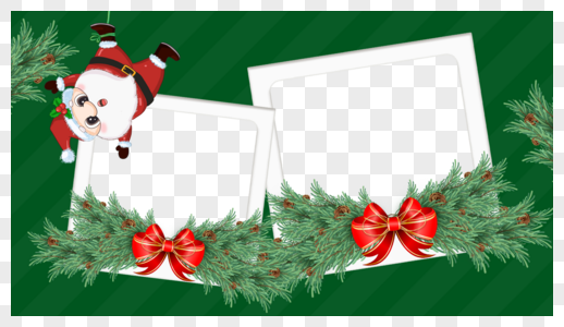 圣诞节圣诞老人松枝蝴蝶结相框高清图片