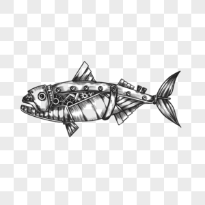 鱼机械动物复古风格朋克金属装饰插图图片
