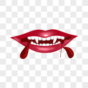 嘴唇牙齿吸血鬼卡通红色血滴图片