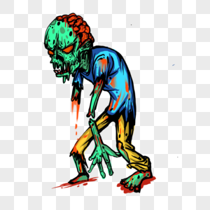 人类僵尸卡通绿色弯腰图片