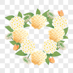 绣球花卉水彩蝴蝶三角形边框图片