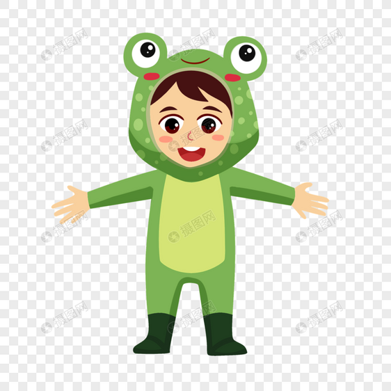 孩子穿着青蛙的服装角色扮演图片