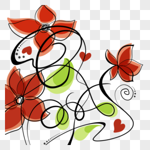 花卉抽象线稿红色花瓣线条高清图片