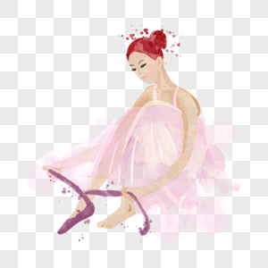 芭蕾舞演员系鞋带水彩粉红色图片