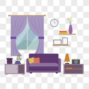 客厅紫色风格扁平风格插画图片