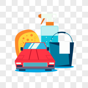 车辆和洗车工具扁平风格插画图片