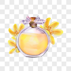香水瓶水彩风格橙黄图片