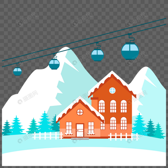 冬季滑雪房子场景图片