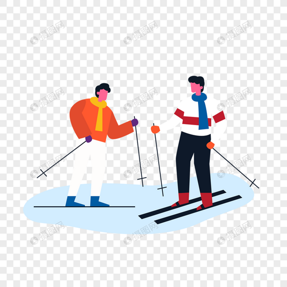 两个滑雪的男人扁平风格插画图片