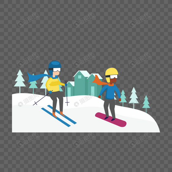戴头盔滑雪比赛扁平风格插画图片