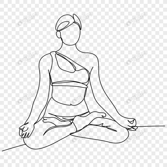 瑜伽冥想线条画放松女生盘腿连续图片