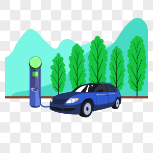 电力汽车和充电站概念图高清图片