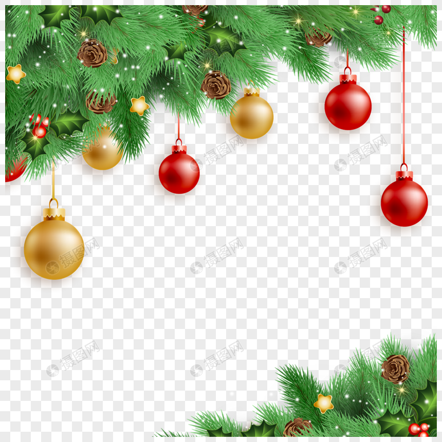 圣诞节松枝圆球边框标签装饰图片