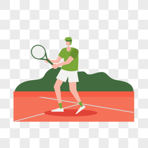 网球比赛运动概念插画球场上双手握拍子的男人图片