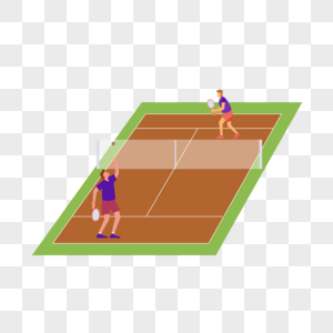 网球比赛运动概念插画网球场上两个打比赛的运动员图片
