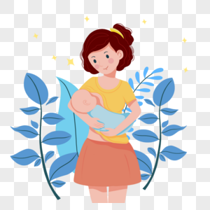 插画人年轻漂亮的女在大自然下用乳房喂养婴儿插图素材